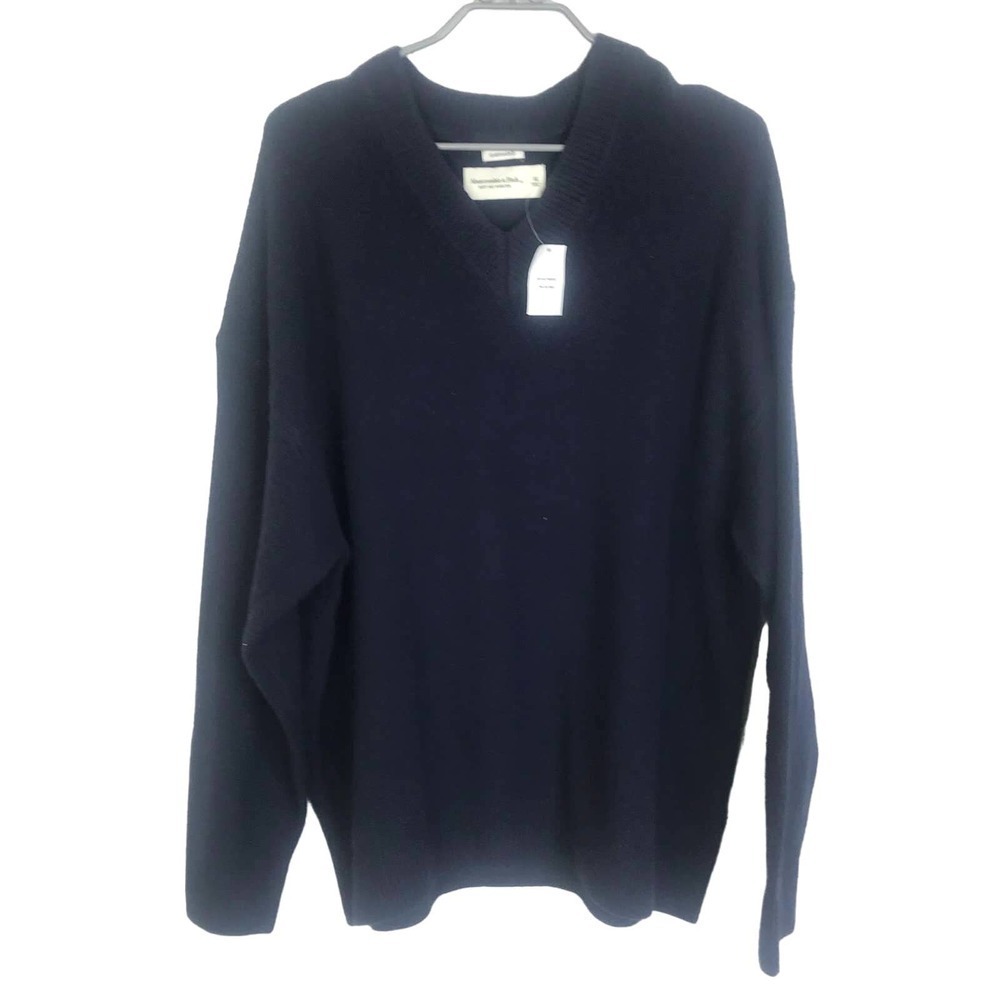 NWT Abercrombie and Fitch Soft A&F V Neck Sweater in‎ Navy Blue SZ XL